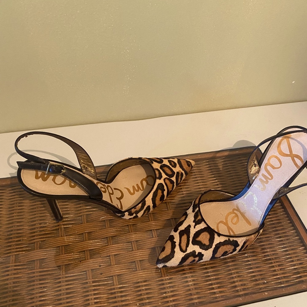 Sam Edelman Sling back, suede leopard heels.